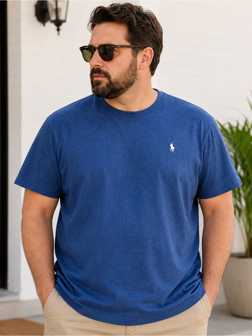 Polo Ralph Lauren Menโs XXL Blue Crew Neck T-Shirt White Pony Logo Casual Tee